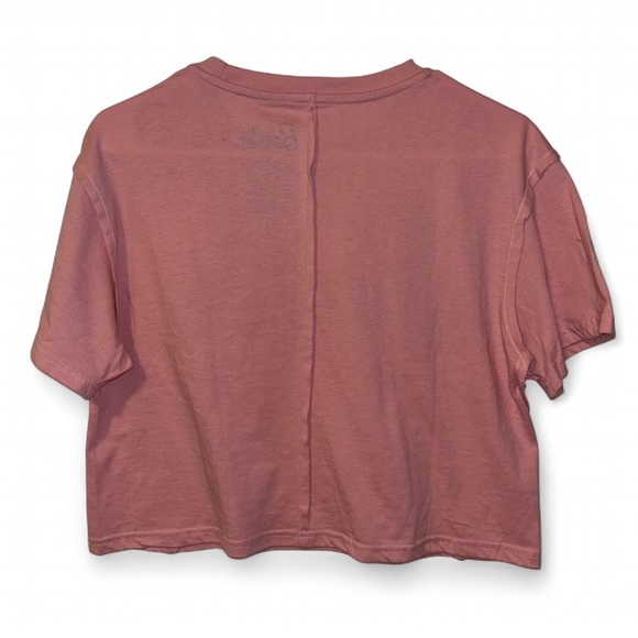 Barbie | Silver Rhinestone Logo Crop Tee | Pink Raw Seam T-Shirt | Size S - Picture 6 of 7